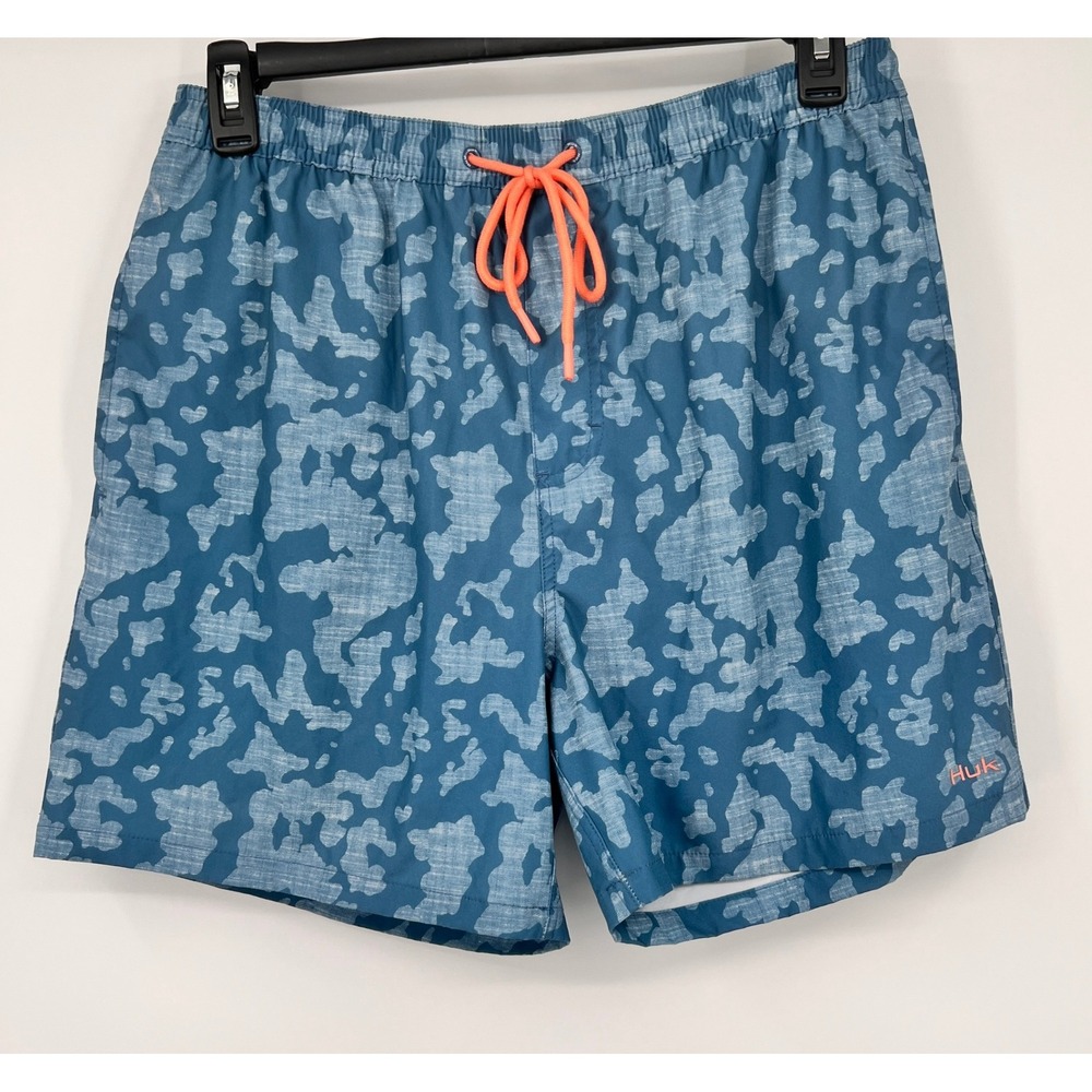 Huk Performance Fishing Mens Blue Camo Swim Trunks Board Shorts Size Large